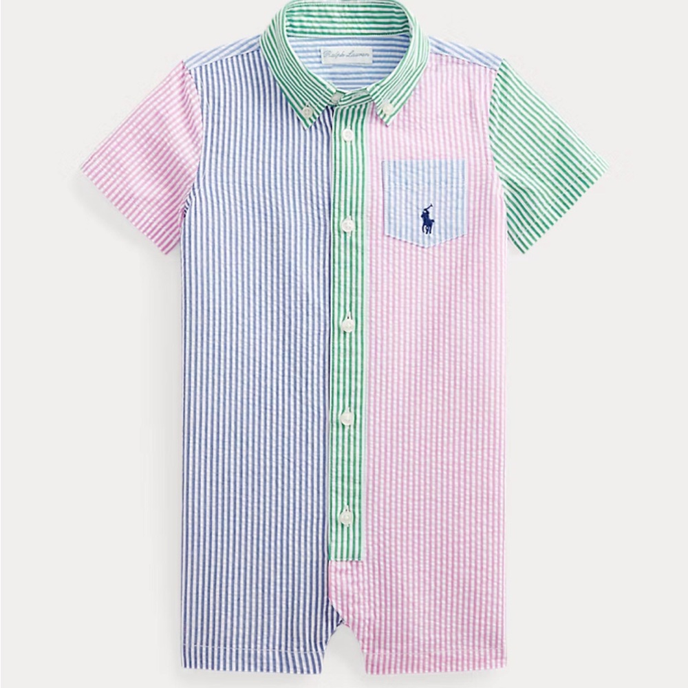 Cotton seersuck shortall/romper